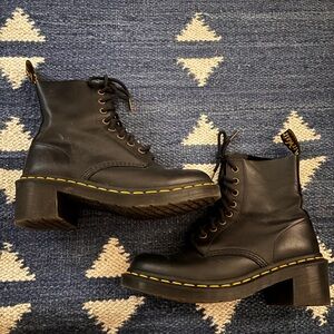 Dr. Martens Clemency Black Leather Lace-Up Chunky Heel Boots